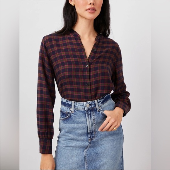 Rails Andie Plaid Navy Olive Fuschia Top Size XS - Picture 2 of 6